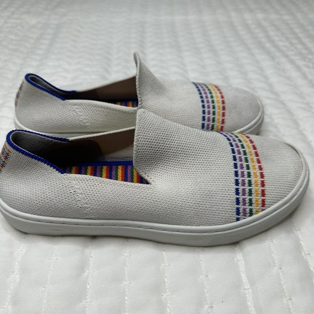 Rothy's‎ The Kids Sneaker White Rainbow Knit Fabric Slip On Casual~Girls US 3